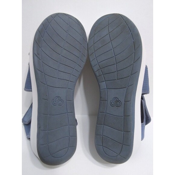 Clarks Women's 9 WIDE Wedge Sandals Step Cali Palm Knit Blue Wrap Cloudsteppers - Picture 10 of 11